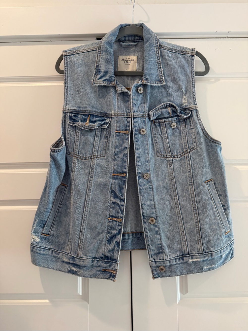 Abercrombie & Fitch Light Blue Denim Vest - Sleeveless Jacket